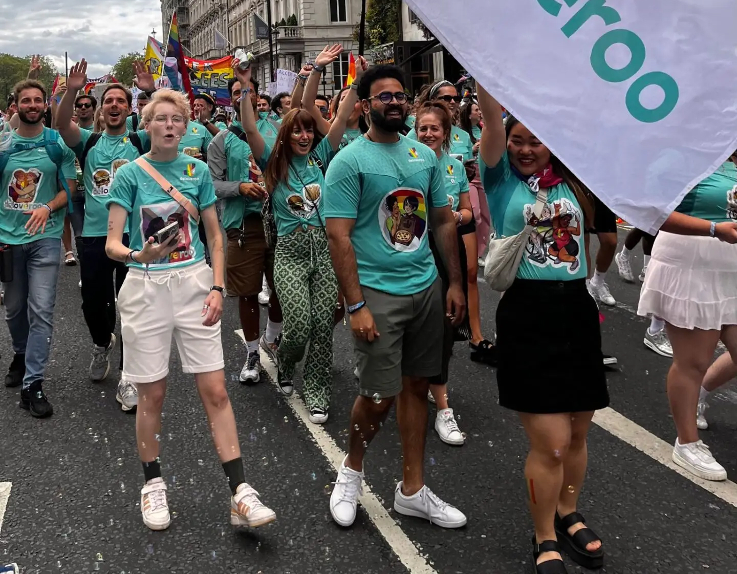 Deliveroo employees at Pride - Deloveroo